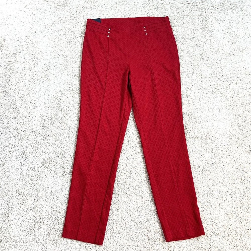 Rafaella Slim Leg Dress Textured Pant Ruby Red Women's Sz 14 MSRP$58